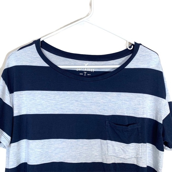 American Eagle Soft & Sexy Blue Stripe Pocket Tee Size Small - Picture 1 of 15